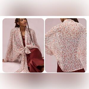 Anthropologie Pilcro floral tie front kimono